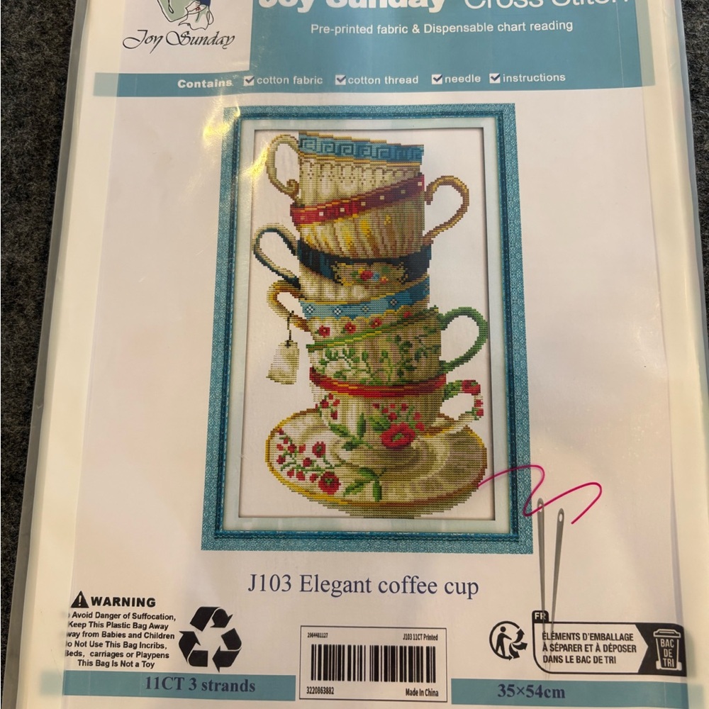 Joy Sunday Elegant Coffee Cup Cross Stitch Kit #J103 New